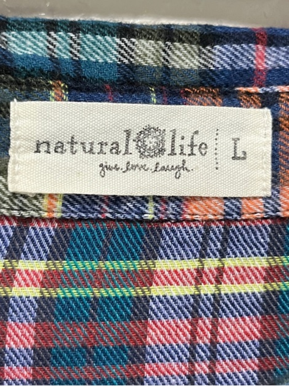 NATURAL LIFE Plaid tiered Midi Dress in Teal Navy Pink Short Sleeve Sz L Boho - Picture 3 of 9